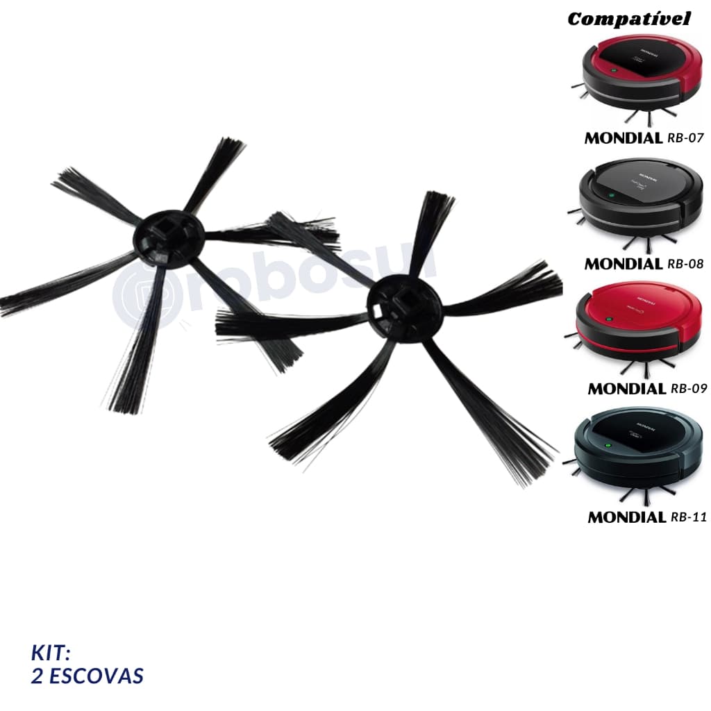 2 Escovas Para Robô Aspirador Mondial RB07 - RB08 - RB09 - RB11