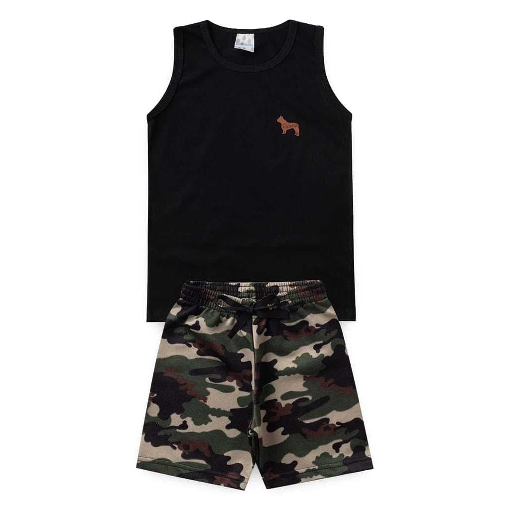 Conjunto Infantil Regata  Apique Bermuda Camuflada Menino Verão Barato  Tamanho 1 2 3 4 6 8