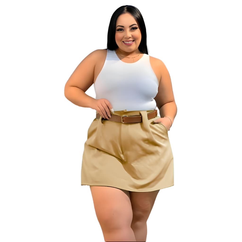 Short Saia Plus Size Com Cinto Tamanho 44 Ao 52 com Bolso