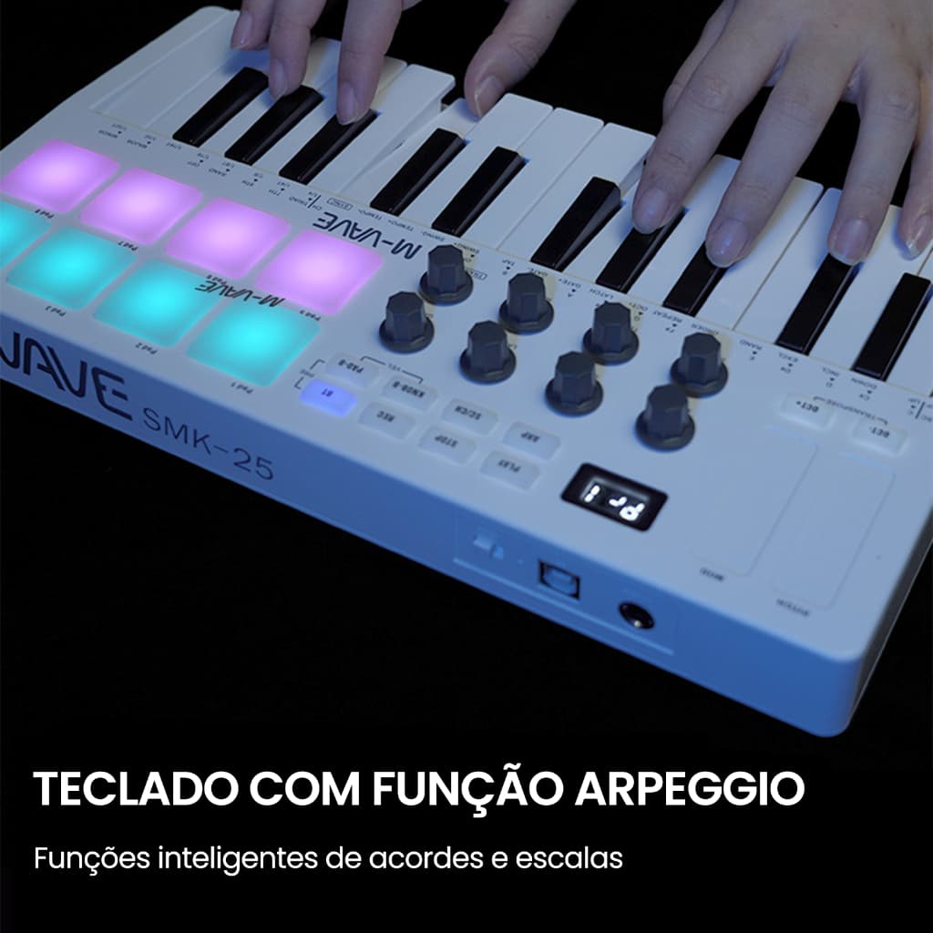 M-VAVE Portátil Mini 25-Key USB MIDI Teclado Controlador Com 8 Backlit Drum Pads 8 Botões 8 RGB Keyboard Instruments