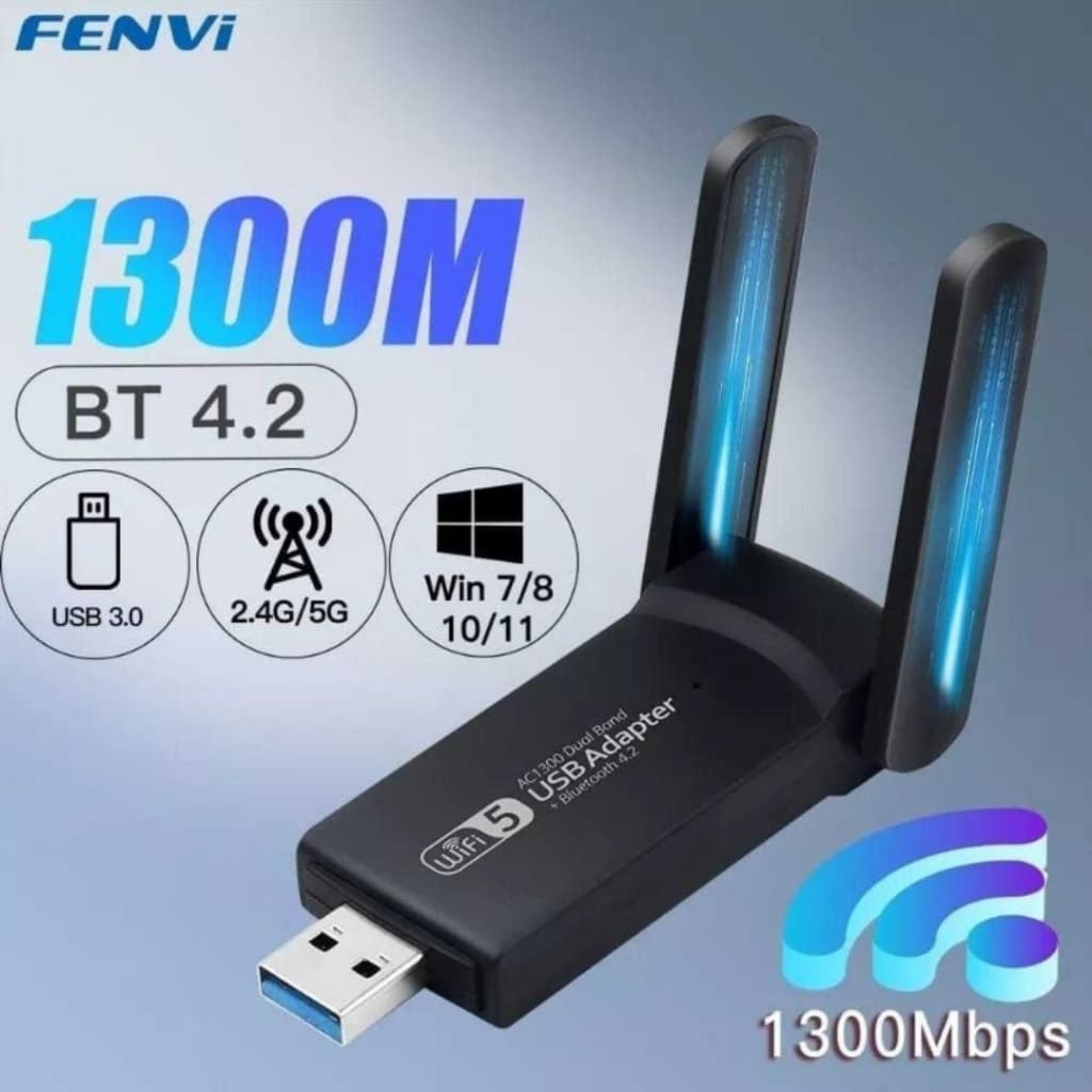 Adaptador Wi-fi 2 Antenas Dual Band 2-4G e 5G USB 3.0 5Ghz 1300Mbps Bluetooth
