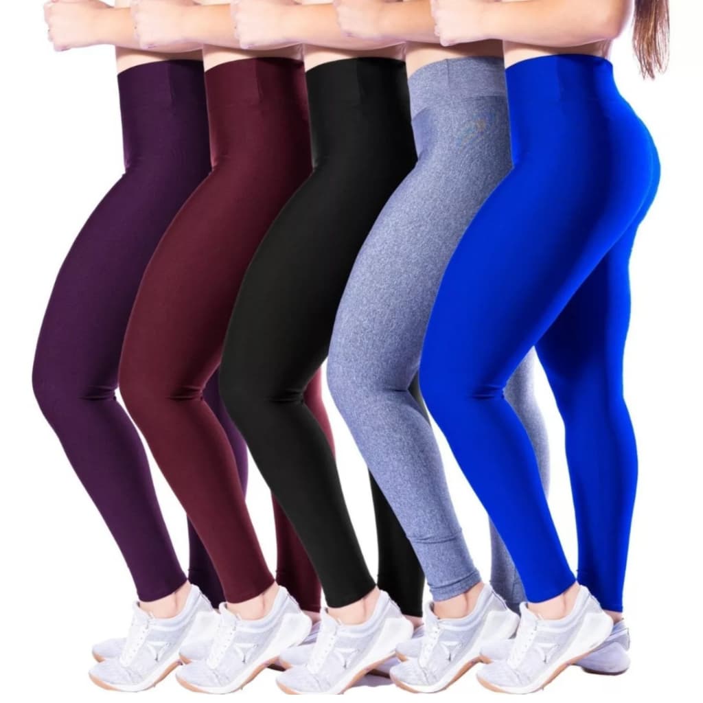 Kit 5 Calça Legging Lisa Suplex Cintura Alta Academia