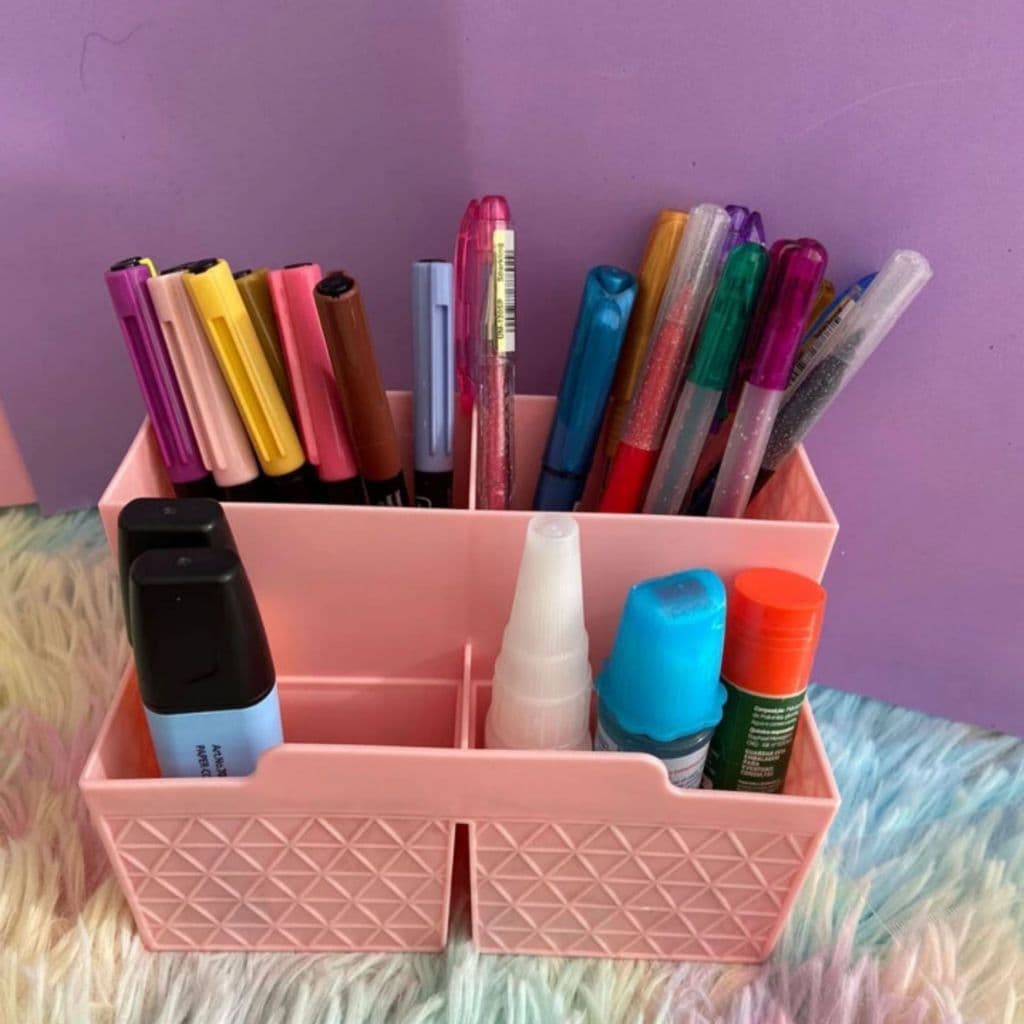 Porta Treco Organizador Mesa Escritório Caneta Lápis Plastico Com Divisoria