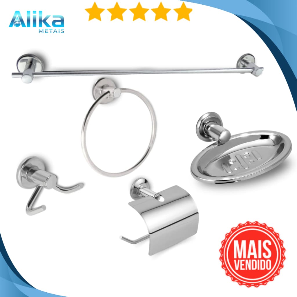 kit acessórios para banheiro 5 peças stander aço inox aluminio metal