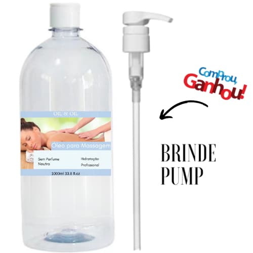 Óleo de Massagem Neutro Sem Perfume 1Litro Profissional + Válvula Pump (2PEÇAS)