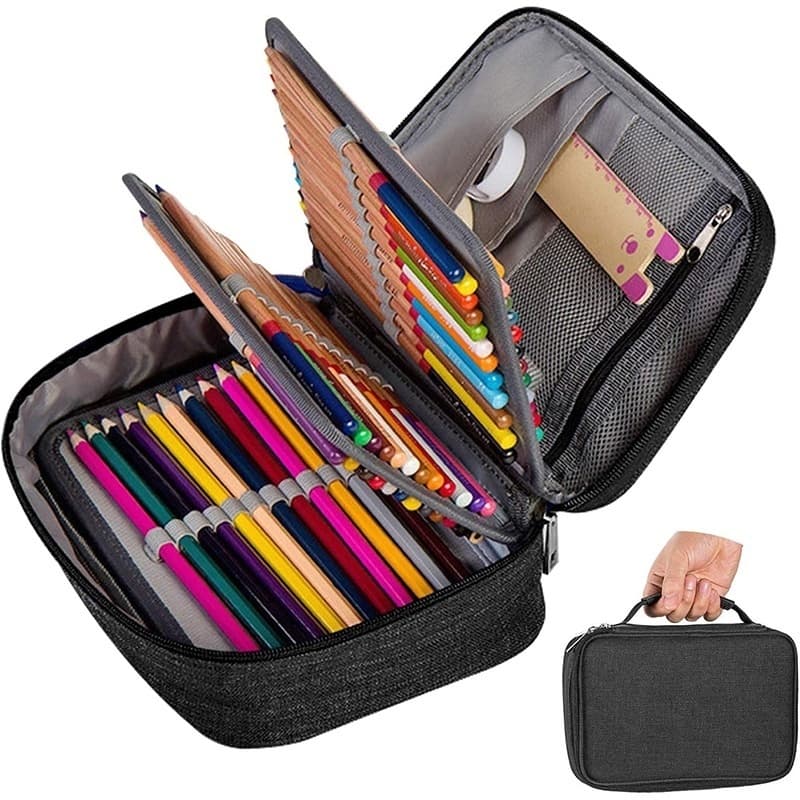 Estojo 72 Pens Escolar Box Nylon Com Alça Feminino/Masculino Organizador Com Divisórias Zíper Infantil