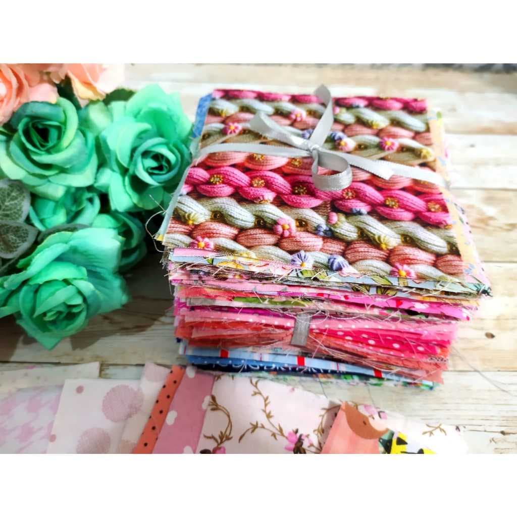 kit 50 Retalho de Tecido TRICOLINE 100% Algodão Patchwork 10x10 cm