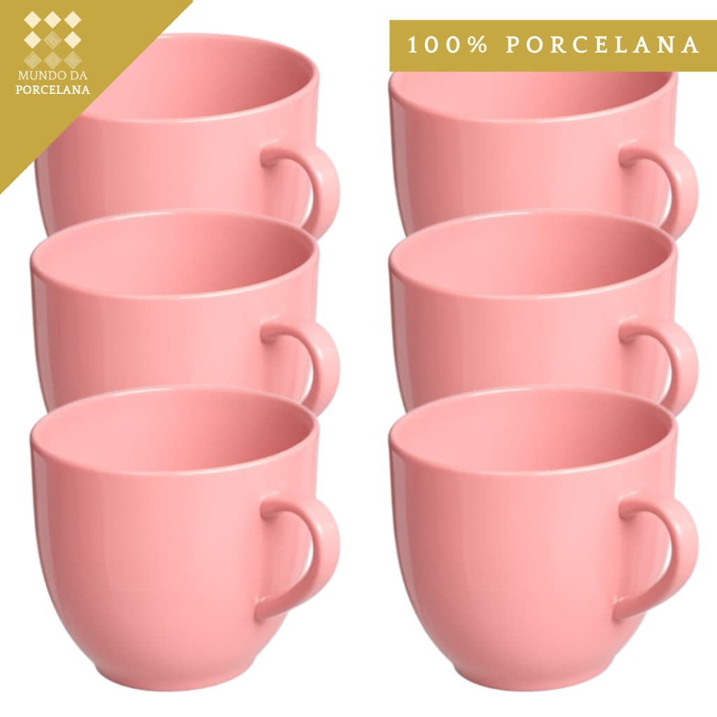 Jogo 6 Xicara Caneca Lisa Cha Cafe Leite Porcelana Colorida 170ml Rosa Bebe Rose Chicara Decoracao Cozinha
