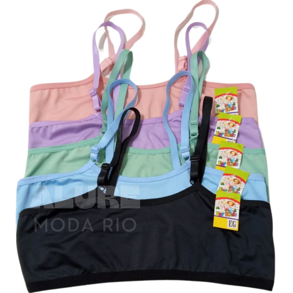 Kit 5 Tops Infantil Reforçado Alça Regulável 8 a 12 anos Microfibra Lisa