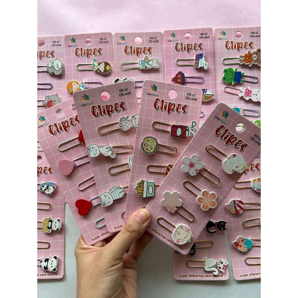 Kit Clips Decorados Fofos Diversos Modelos Marca Página Papelaria