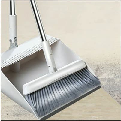 Pazinha Pá De Lixo Dentado Dobrável com Cabo e Vassoura Cinza Multiuso