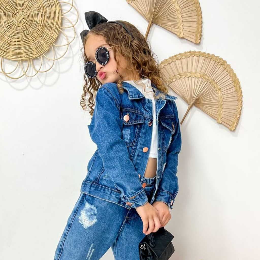Jaqueta Jeans  Infantil Menina Feminina Destroend   4 ao  12