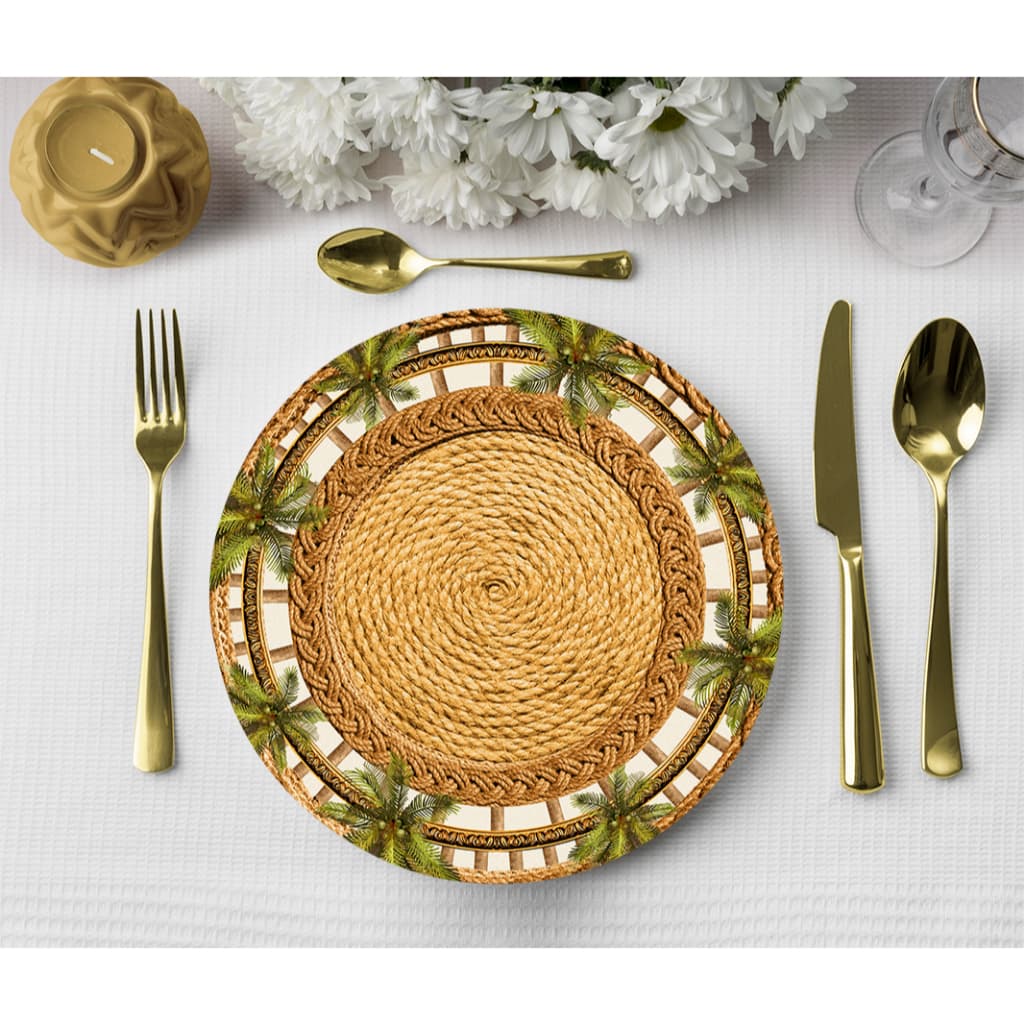 Kit com 2/12 Capas De Sousplat Estampa 100% Digital - Coqueiros Palmeiras Paisagens -  35 CM