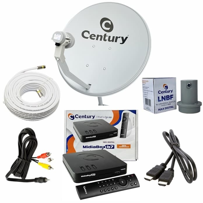 Receptor Digital Century Completo com Antena Digital Cabo LNBF