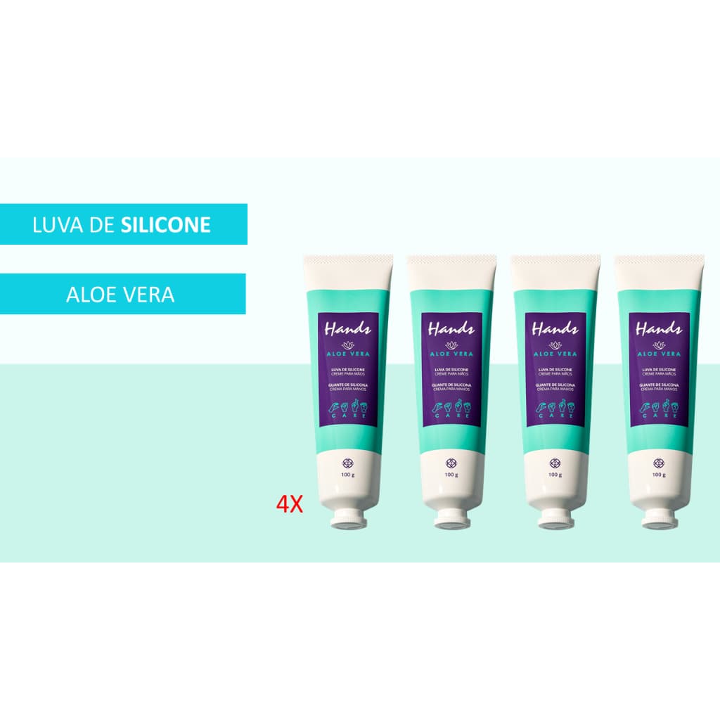 Quatro unidades Luva De Silicone Aloe Vera Creme Para As Mãos Hands 100g