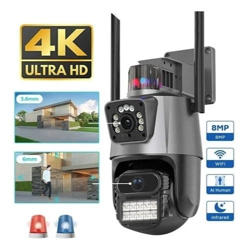 Câmera De Segurança Lente Dupla Prova D'água Com Sirene 3mp Full Hd 4K Wifi Visão Noturna App ICSEE