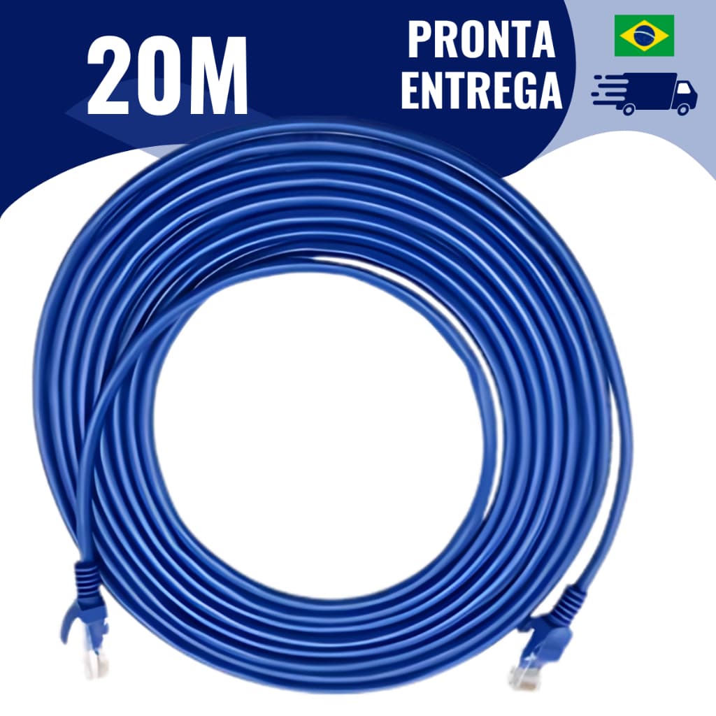 Cabo De Rede Alta Velocidade Rj45 CAT5E Azul Internet 20 Metros