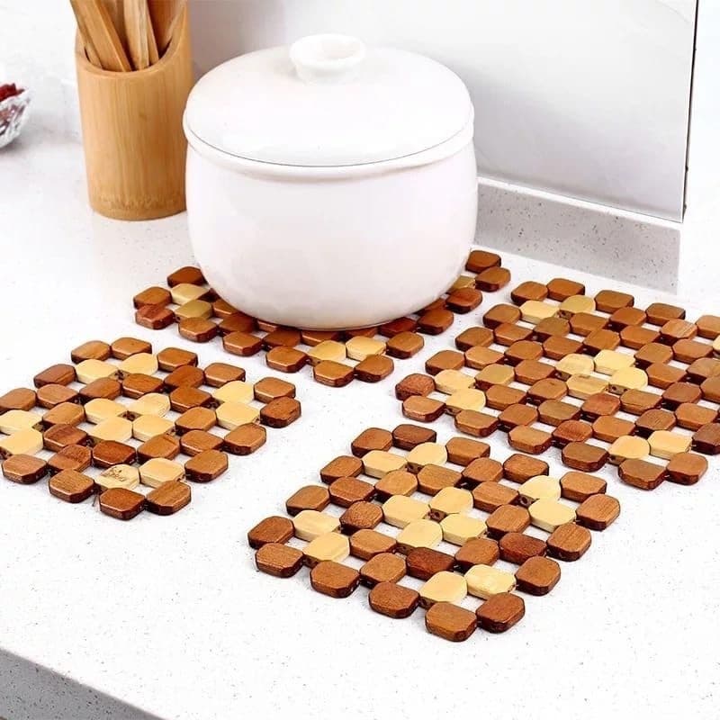 Kit 4 Peças Porta Panela Bambu Resistente ao Calor Multiuso Decorativo Casa Cozinha Mesa Posta