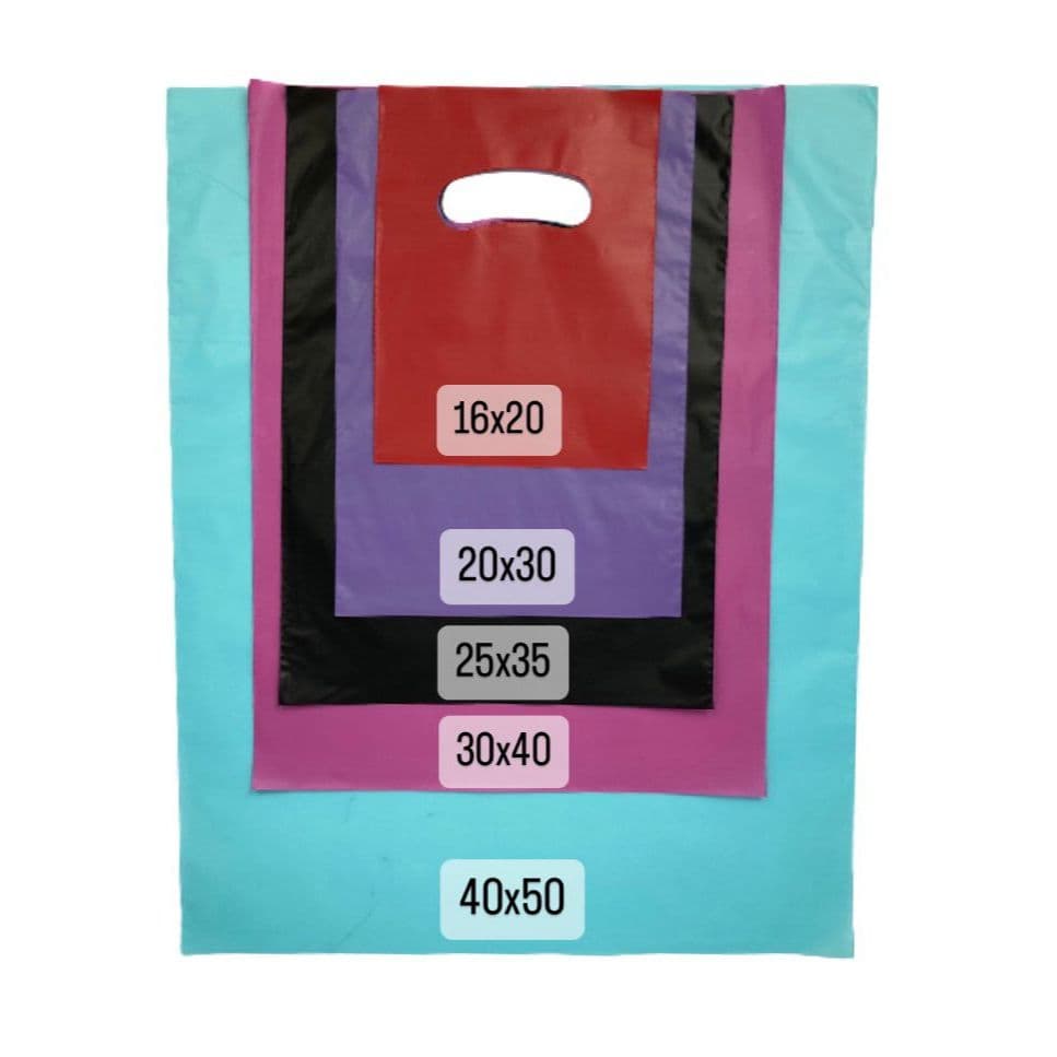 200 SACOLAS PLASTICA DIVERSOS TAMANHOS - Boca de palhaço / Boca Triste - Loja