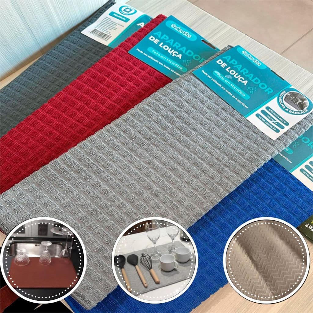Aparador de Louça Escorredor Absorção P/ Bancada de Cozinha em Microfibra Não Risca