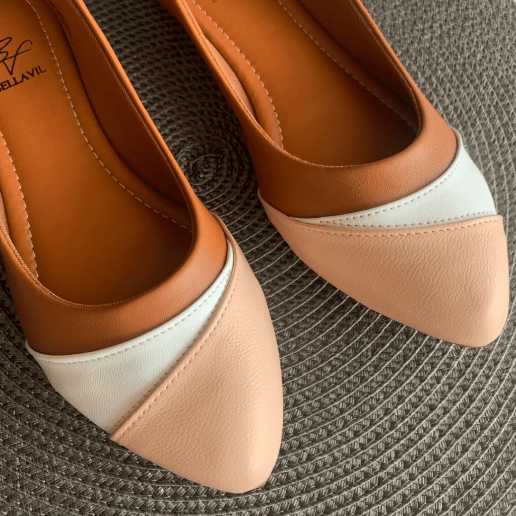 Sapatilha Feminina Confortável Bico Fino Sapatilha Terracota Tricolor Elegante