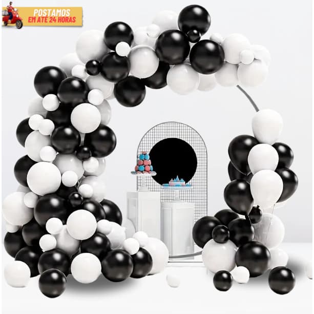 Kit 100 Balão Para Arco Desconstruido - 50 Preto + 50 Branco Decoração Aniversário Festas Eventos