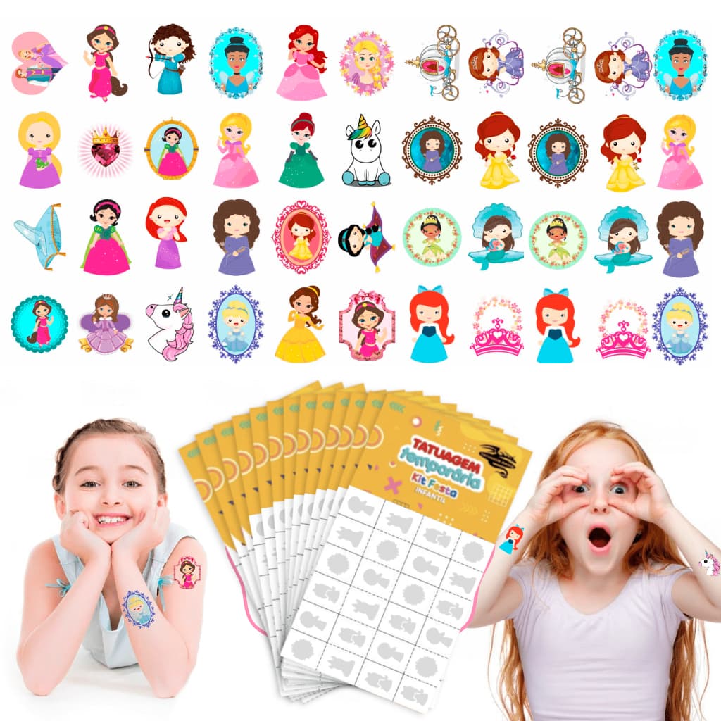 32/160/256 Tatuagem Infantil Temporária Princesas Unicórnio Frozen Menina Criança Festa