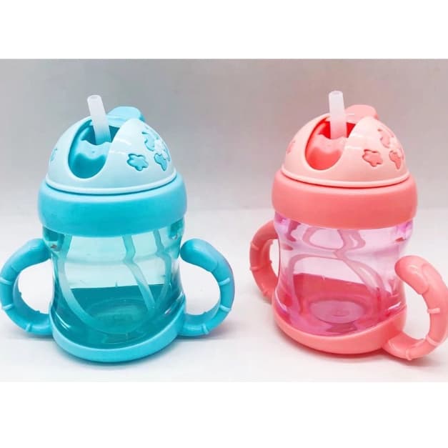 Garrafa De Água Copo para Bebe Com Tampa E Canudo + Alça De Plástico 200ML
