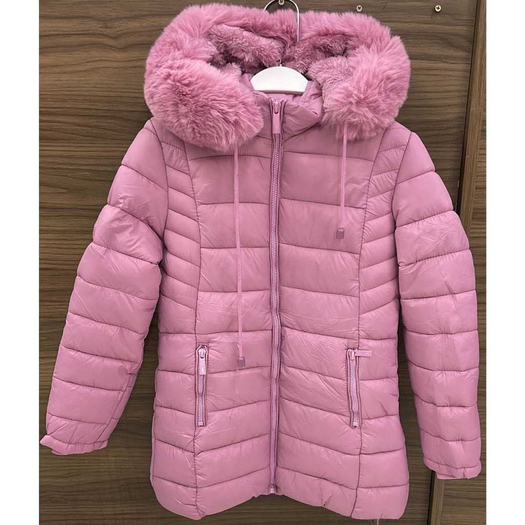 Jaqueta Nylon Parka Infantil Feminina Com Capuz Forrada Pelinho Inverno