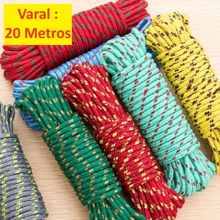 Corda 20 Ou10 Metros Multicolorido Multiuso Super Resistente Para Varal Amarração Em Geral Para Teto Parede Em Nylon Javick