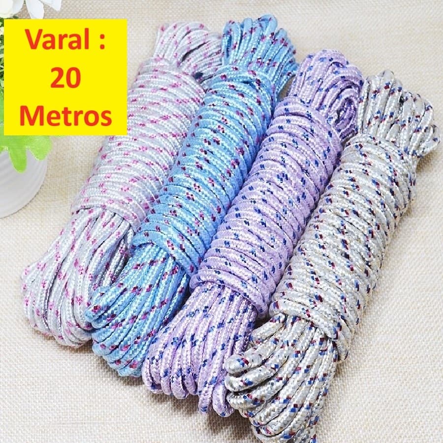 Corda Super Resistente 20 Ou 10 Metros Multicolorido Multiuso Para Varal Amarração Em Geral Para Teto Parede Em Nylon Javick