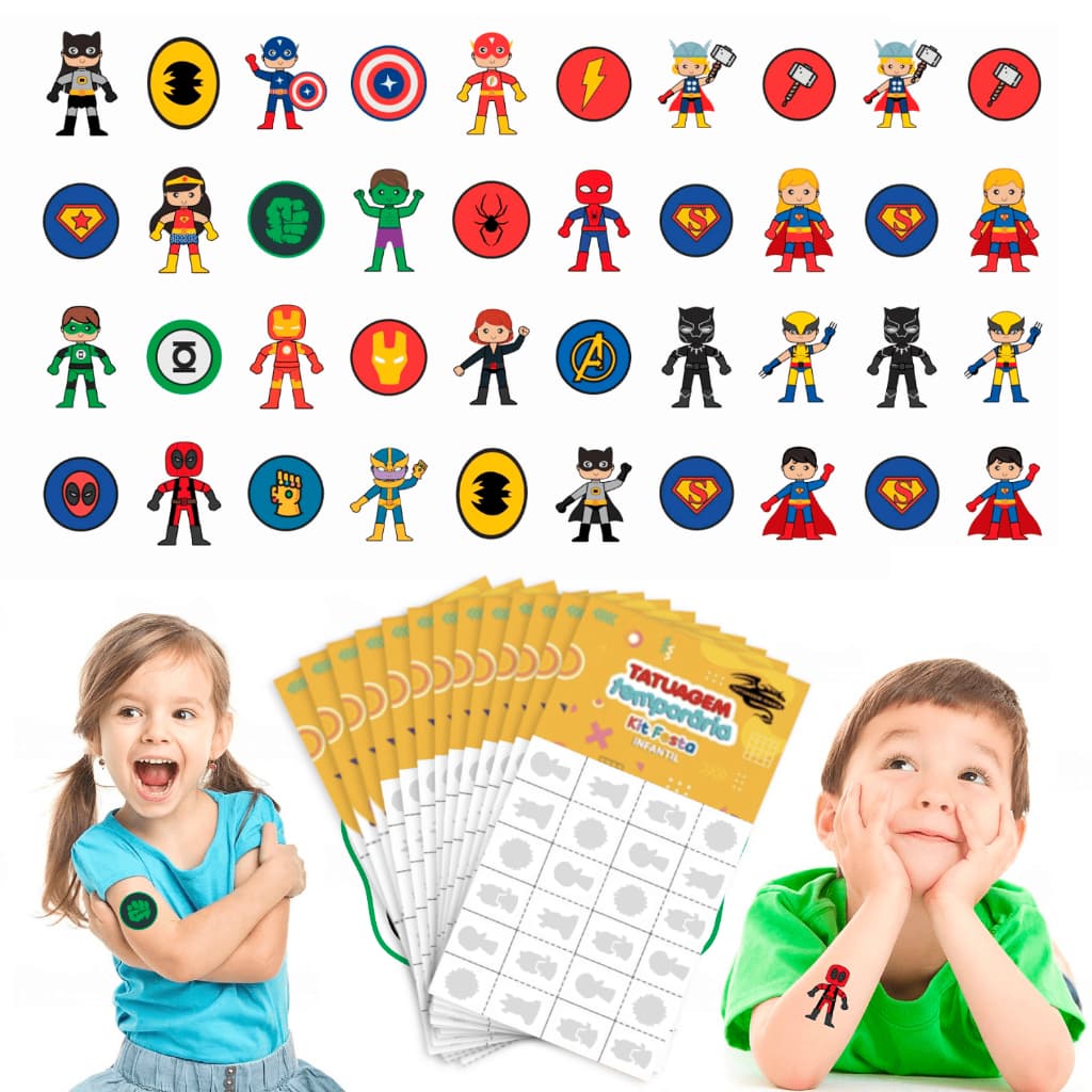 32/160/256 Tatuagem Infantil Vários Modelos Menino Menina Heróis Moana Stitch Princesa Minecraft