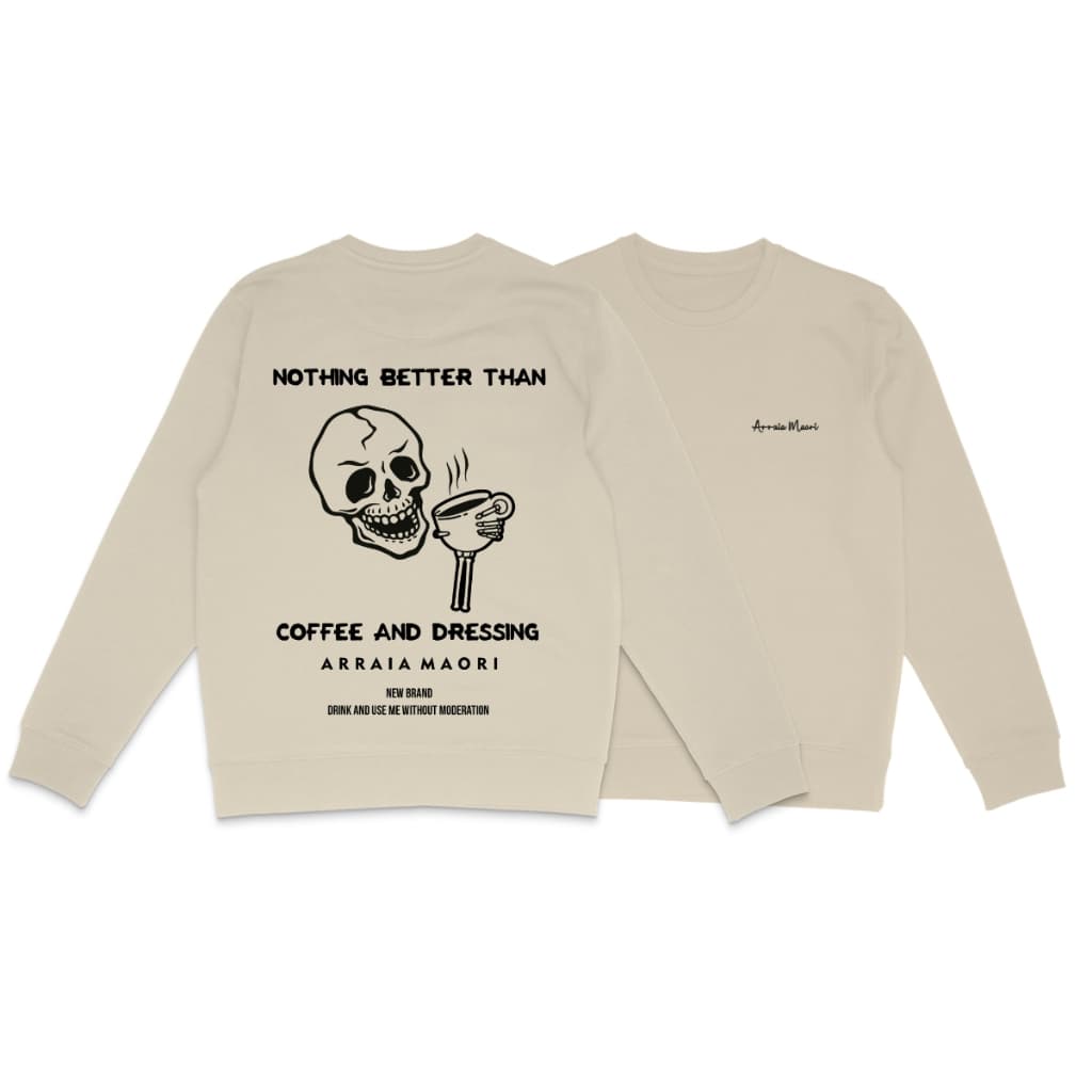 Moletom Careca Gola Redonda Masculino Algodão Arraia Maori Estampado Caveira Drink Coffee Streetwear