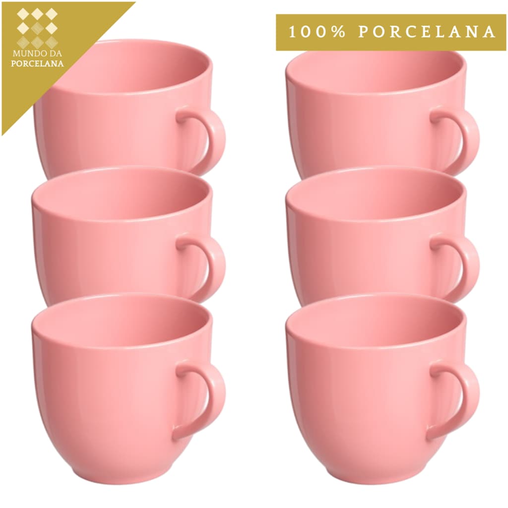 Kit 6 Xicara Cafe Cha Porcelana 95ml Rosa Rose Chicara