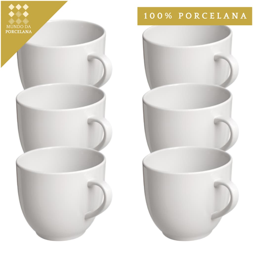 Jogo 6 Xicara Cafe Cha Porcelana 95ml Branco Branca Xícara Mundo da Porcelana
