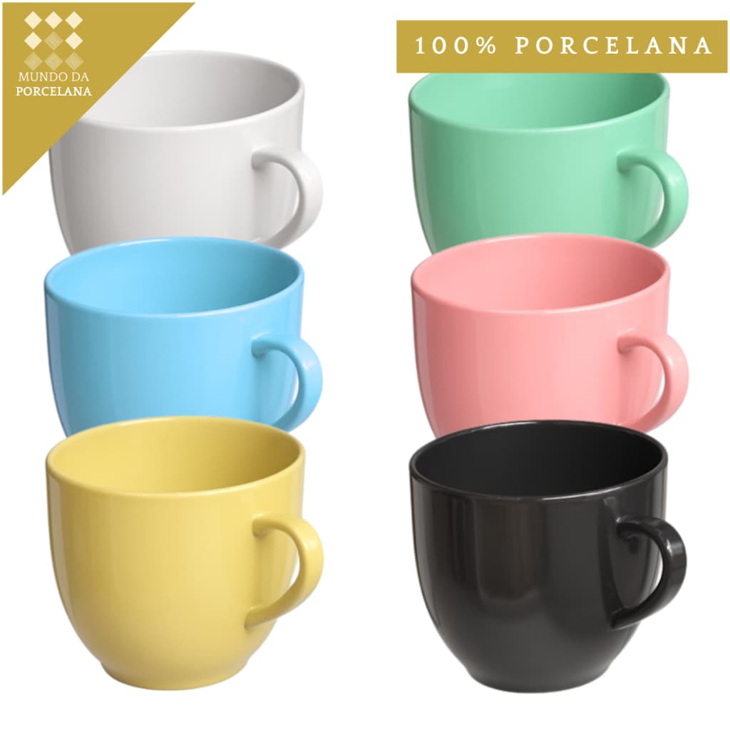 Jogo 6 Xicara de Café Colorida 95 ml Porcelana - Mundo da Porcelana Lar e Decoração