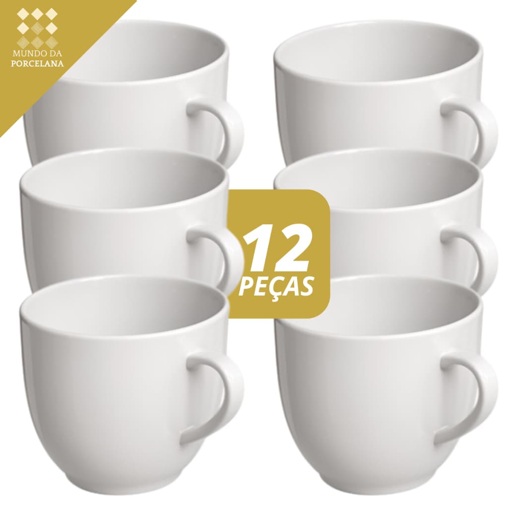 Jogo 12 Xícara Branco Café Chá Porcelana 170ml Premium - Mundo da Porcelana