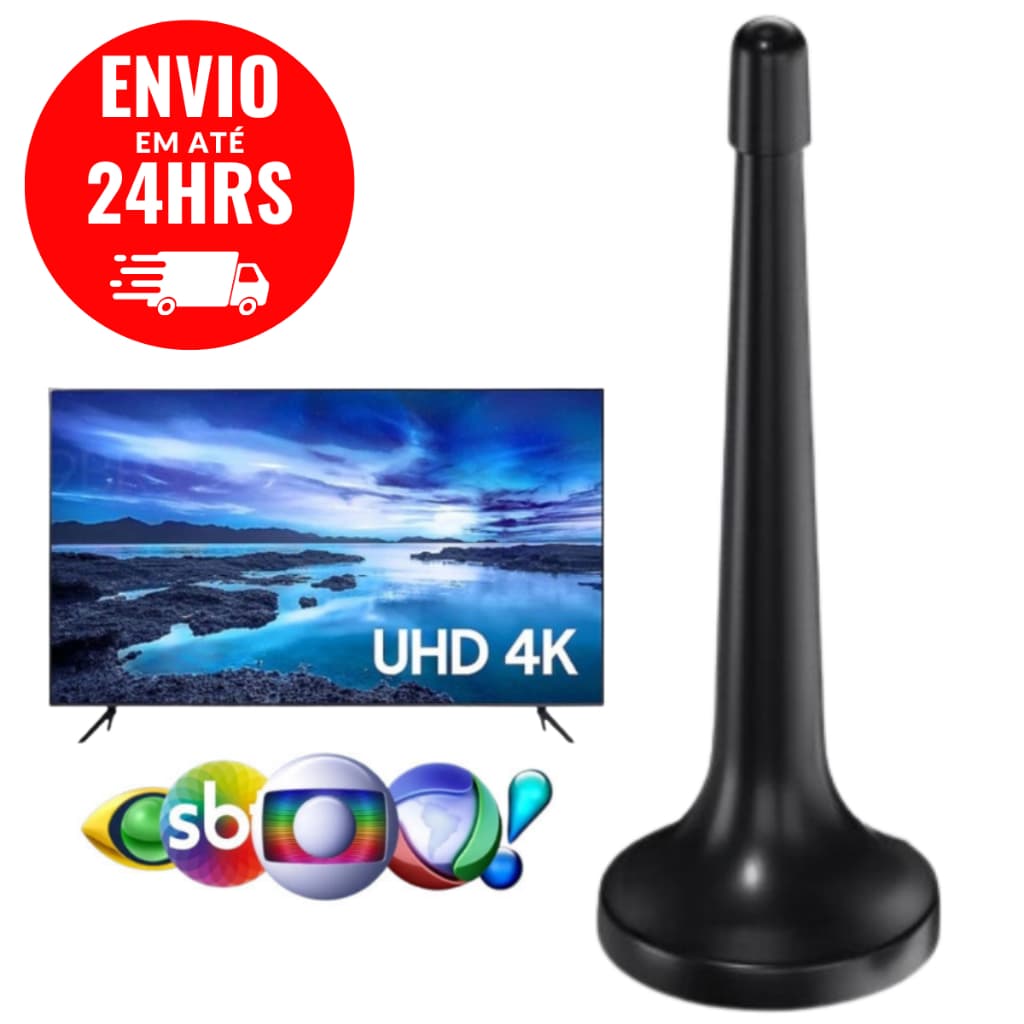 Antena Digital Para Tv 3 Metros Interna Base Magnética Hdtv Cabo