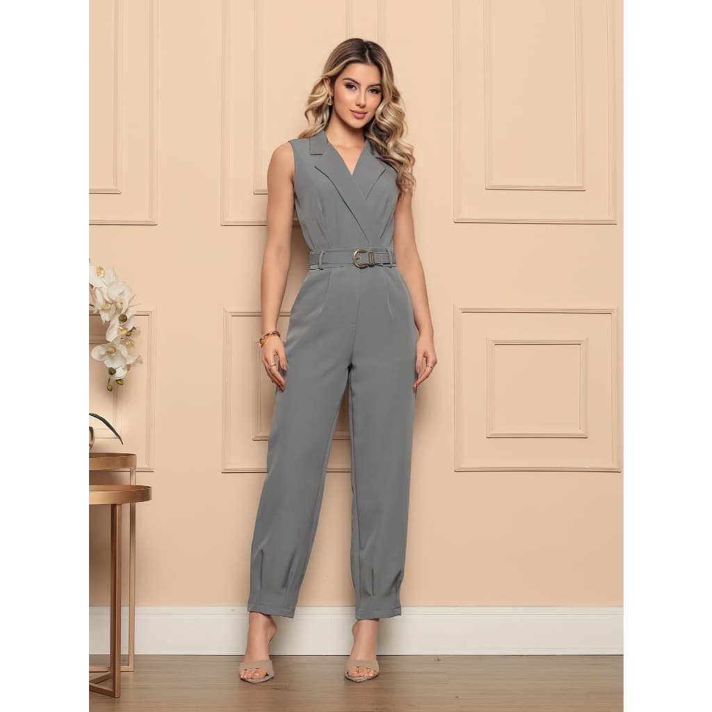 Macação Com Cinto Feminino Alfaiataria LR927