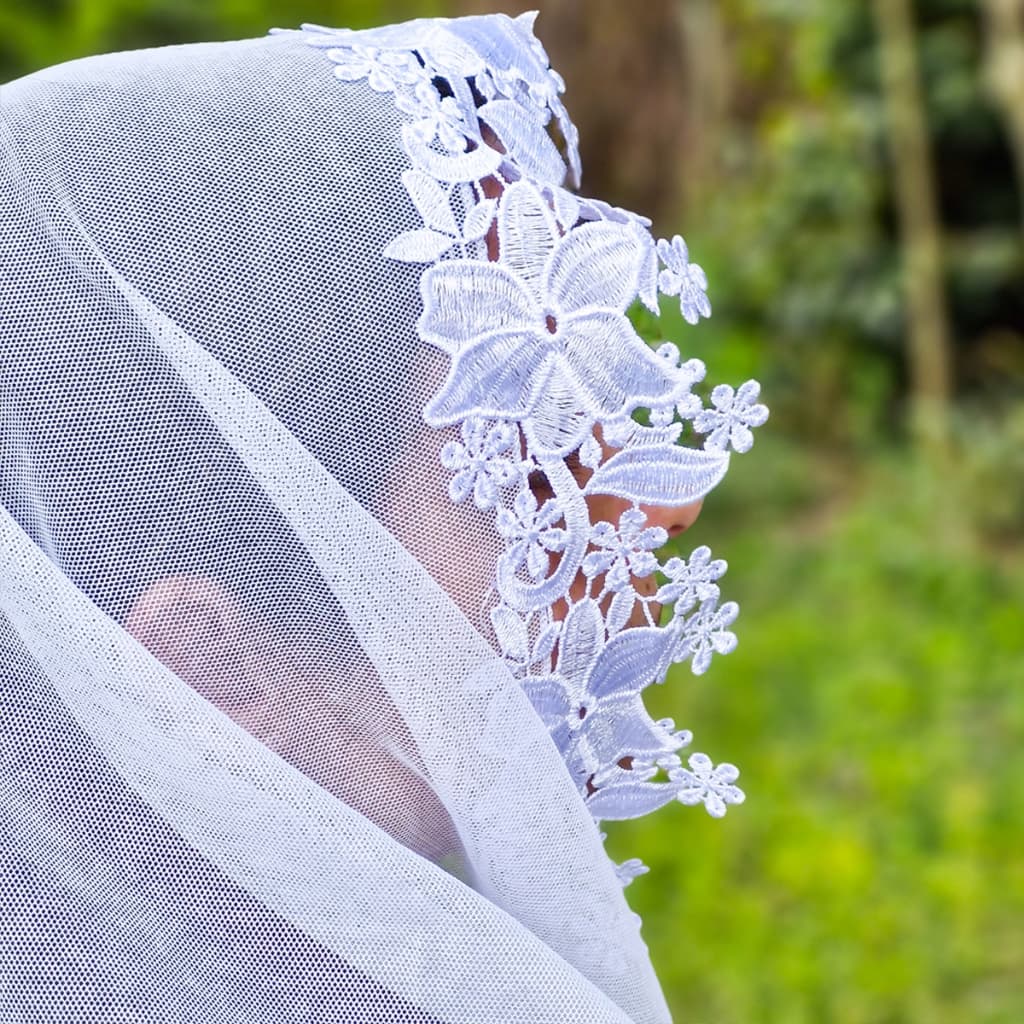 Véu Ccb Congregação Cristã Renda Guipir Floral Larga Adulto (mod. Tamires)