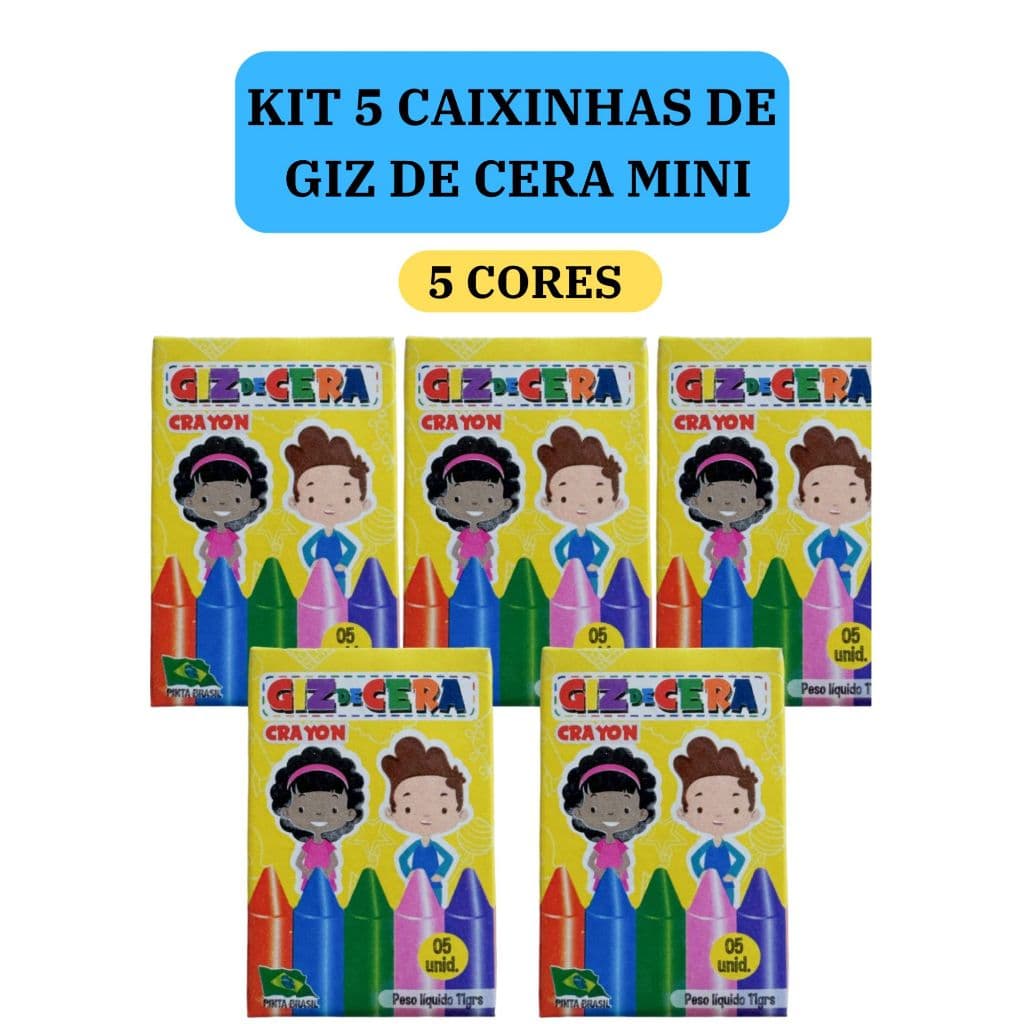 5 cx Mini Giz de Cera 5 Cores P/ Kit Festa Lembrancinha Artesanato Infantil
