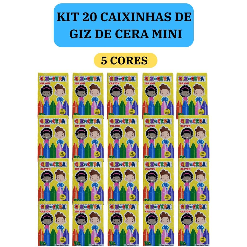20 cx Mini Giz de Cera 5 Cores P/ Kit Festa Lembrancinha Artesanato Infantil
