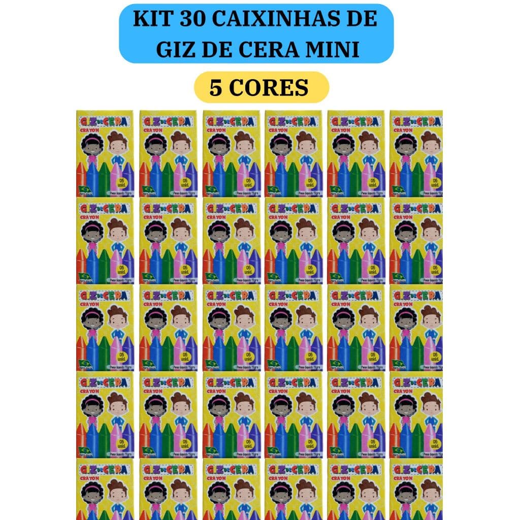 30 cx Mini Giz de Cera 5 Cores P/ Kit Festa Lembrancinha Artesanato Infantil