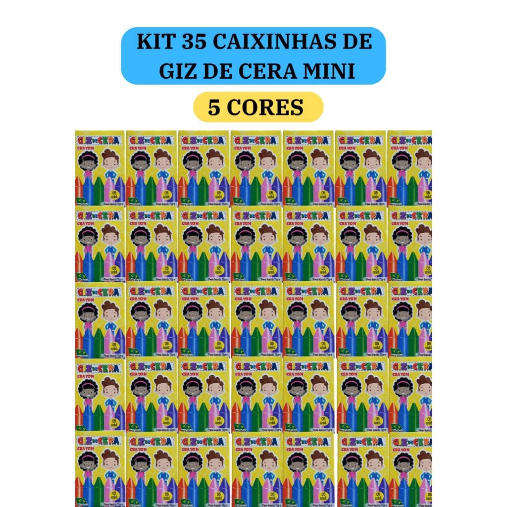35 cx Mini Giz de Cera 5 Cores P/ Kit Festa Lembrancinha Artesanato Infantil