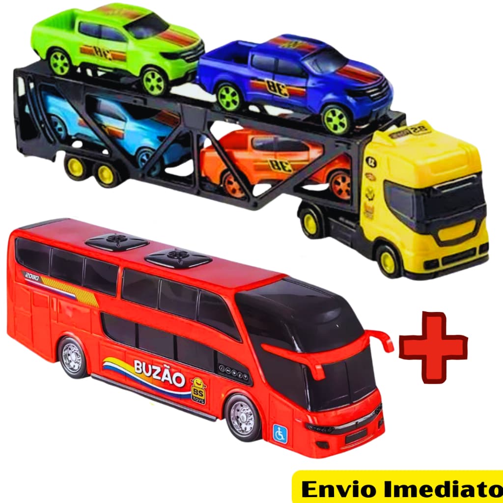 Brinquedo Para Menino Cegonheiro com 2 Pick-up + Mini Onibus Cores Sortidas 3 Anos- Bs Toys
