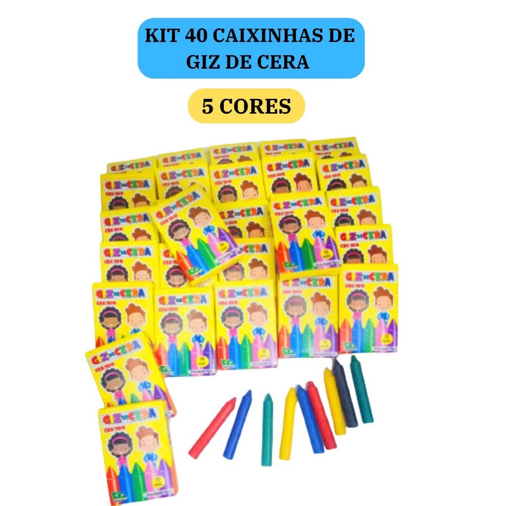 40 cx Mini Giz de Cera 5 Cores P/ Kit Festa Lembrancinha Artesanato Infantil