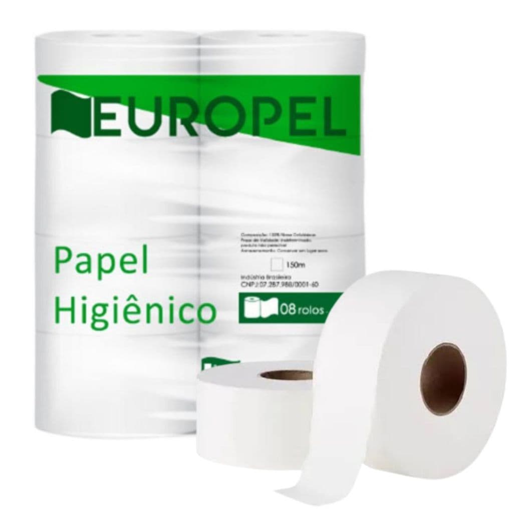 Kit 08 Rolos Papel Higiênico Institucional Banheiro Rolão Branco