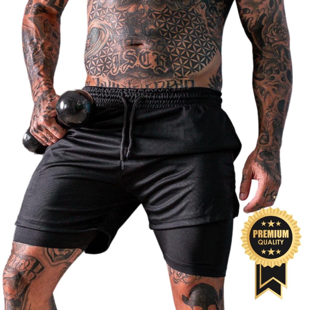 Bermuda 2 em 1 PLUS SIZE lisa shorts camada dupla com compressão bermuda academia