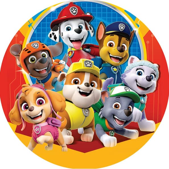 Capa de Painel Festa Desenho Redondo Tecido Sublimado Tema Patrulha Canina Vários Modelos 1,50x1,50 E 50X50CM