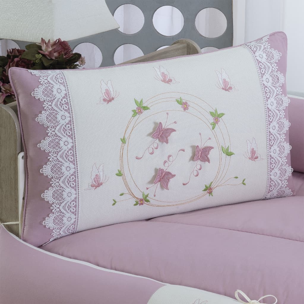 kit de berço americano 413 borboleta rose 9 peças açgodão